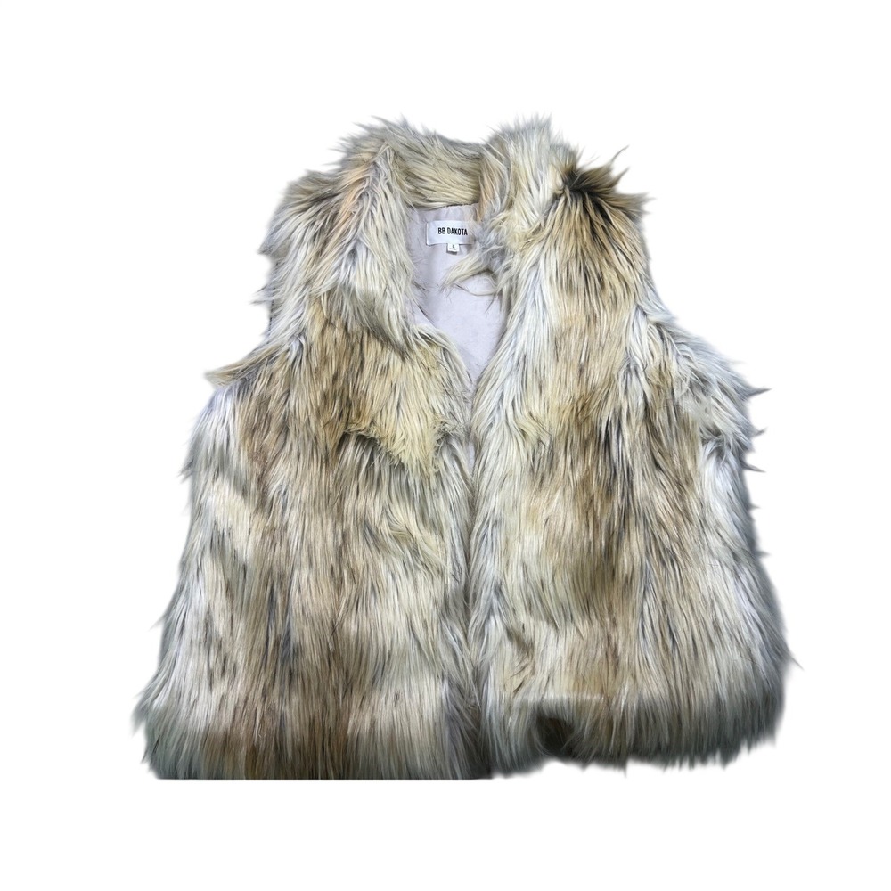 BB Dakota Womens L Faux Fur Vest Cream Tan Shaggy Boho Y2K Festival Penny Lane